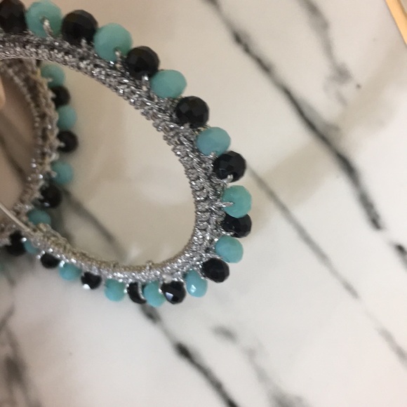 Hoop earrings silver blue and black - Picture 4 of 8